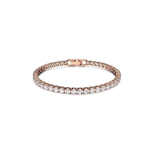 Swarovski Tennis Deluxe Collection Women'S Tennis Bracelet, Sparkling White Crystals With Rose-Gold Tone Plated Band
