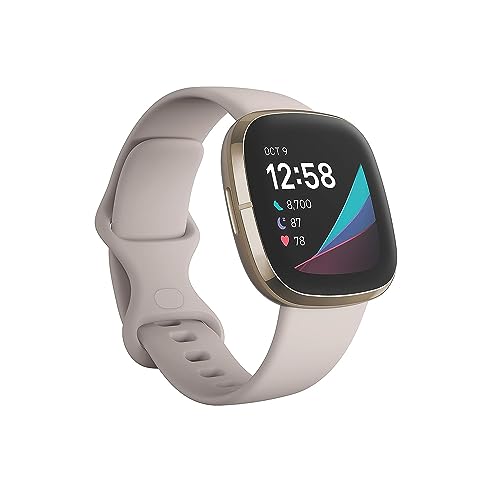 Fitbit Sense Advanced Smartwatch With Tools For Heart Health, Stress Management &Amp; Skin Temperature Trends, White/Gold, One Size (S &Amp; L Bands Included)
