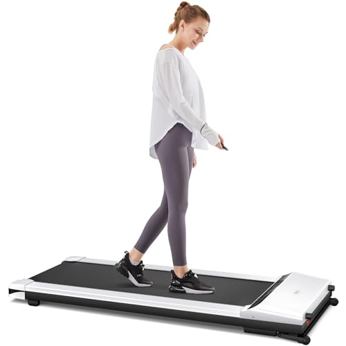 Umay Under Desk Treadmill With Foldable Wheels, Portable Walking Jogging Machine Flat Slim Treadmill With Free Sports App &Amp; Remote Control, Jogging Running Machine For Home/Office White