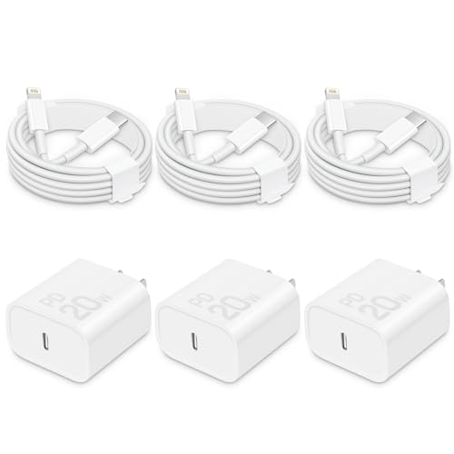 I Phone Charger Fast Charging- 20W Usb C Wall Charger Block With 6Ft Charger Cord [Mfi Certified] Compatible With Ip 14/13/12/11/X Series, I Pad &Amp; More [3Pack]