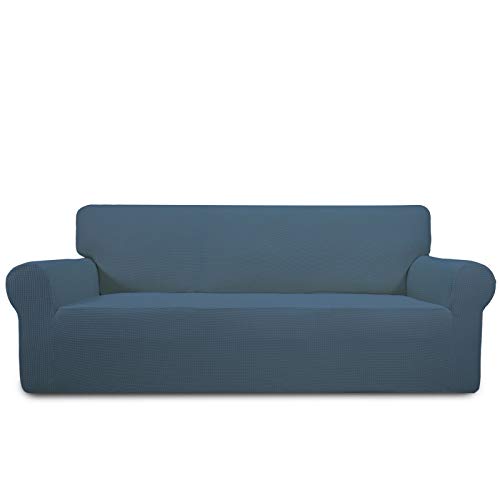 Purefit Stretch Sofa Slipcover – Spandex Jacquard Non Slip Soft Couch Sofa Cover, Washable Furniture Protector With Non Skid Foam And Elastic Bottom For Kids (Sofa, Bluestone)