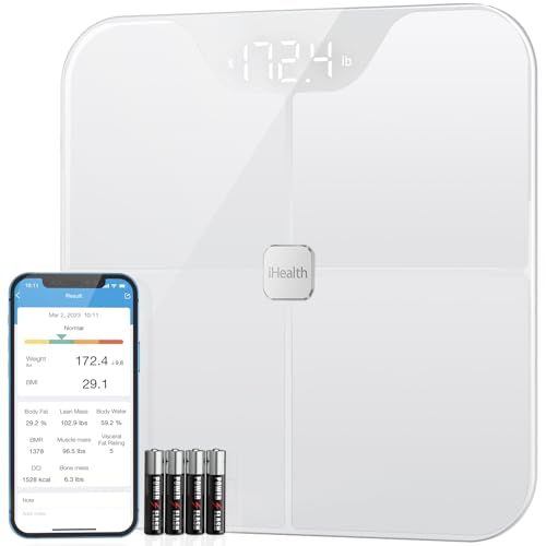 Ihealth Nexus Smart Scale For Body Weight Bluetooth, Digital Bathroom Scale Body Fat And Muscle, Body Composition Monitor Health Analyzer For Bmi Compatible For Ios &Amp; Android Accurate To 0.1Lb-White