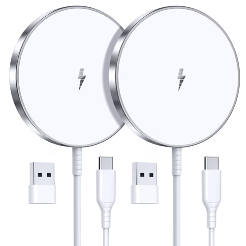 Magnetic Wireless Charger 15W Fast Mag Safe Charger For Cell Phone 16 Pro Max/16 Pro/16 Plus/16/15/14/13/12 Series 2 Pack Charging Pad For Airpods 3/2/Pro 2/Pro Mag-Safe Original Replacement