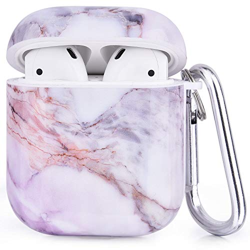 Cagos For Airpod Case, Cute Marble Protective Hard Cover With Keychain Compatible With Apple Airpods 2Nd/1St Generation Case For Women Men, Light Purple