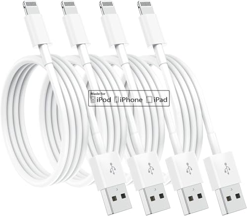 Susnwere 4 Pack [Apple Mfi Certified] Apple Charging Cables 6Ft, Iphone Chargers, Lightning Fast Iphone Charging Cord For Iphone 12/11/11Pro/11Max/ X/Xs/Xr/Xs Max/8/7, Ipad(White)