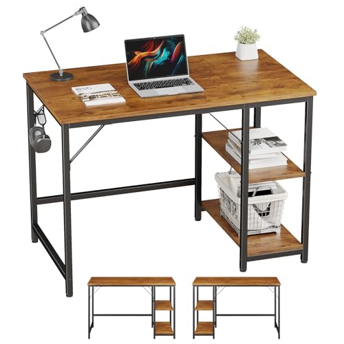 Joiscope Home Office Computer Desk With Wooden Storage Shelf,Office Desk And Gaming Table With Splice Board,2-Tier Industrial Morden Laptop Study Writing Desk,40 X 24 Inches(Vintage Oak)