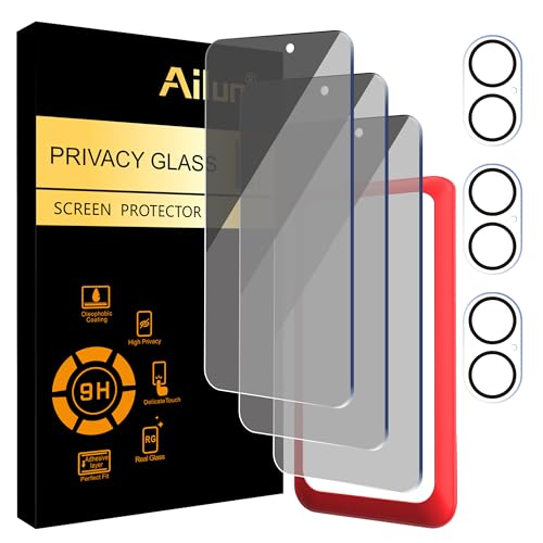 Ailun 3 Pack Privacy Screen Protector For Iphone 16 [6.1 Inch] + 3 Pack Camera Lens Protector, Anti Spy Private Tempered Glass Film, Case Friendly, [9H Hardness] - Hd [6 Pack]