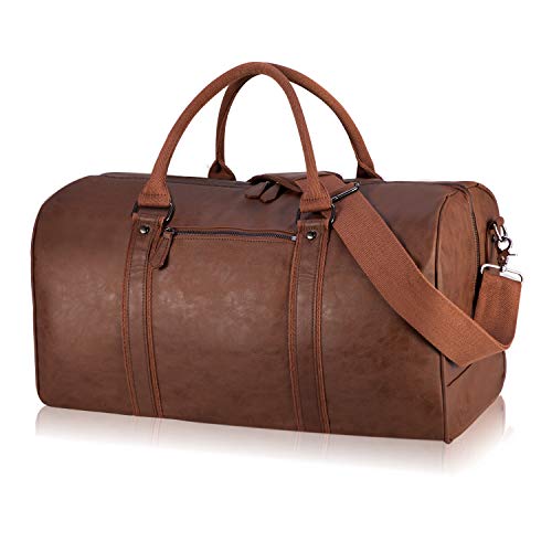 Oversized Travel Duffel Bag, Waterproof Leather Weekend Bag Gym Sports Overnight Large Carry On Hand Bag-Brown