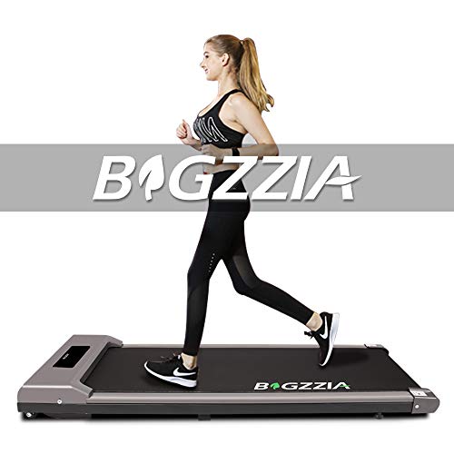 Bigzzia Motorised Treadmill, Under Desk Treadmill Portable Walking Running Pad Flat Slim Machine With Remote Control And Lcd Display For Home Office Gym Use, Installation-Free (Grey)