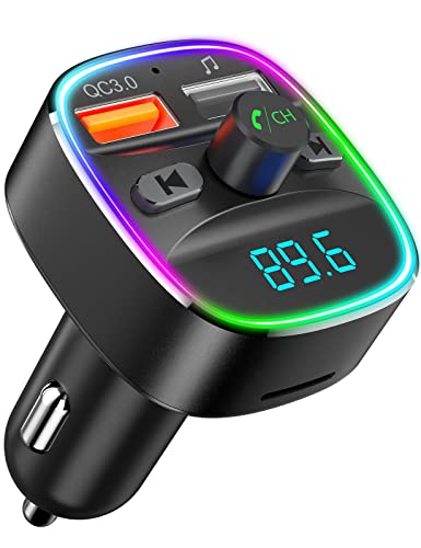 Nulaxy Bluetooth Fm Transmitter For Car,Bluetooth Car Adapter With Dual Usb Charging Car Charger Mp3 Player Support Tf Card &Amp; Usb Disk,Hands-Free Calling,7 Colors Led Backlit Light