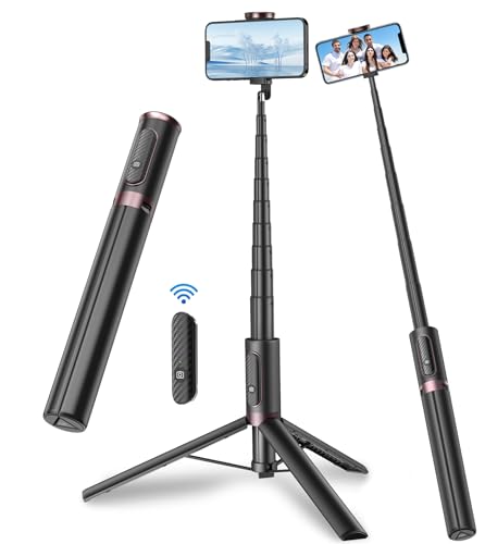 Toneof 67' Cell Phone Selfie Stick Tripod,Smartphone Tripod Stand All-In-1 With Integrated Wireless Remote,Portable,Lightweight,Extendable Phone Tripod For Iphone/Android(Black)