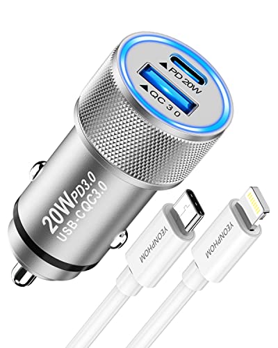 Iphone Car Charger[Apple Mfi Certified], Yeonphom Fast Car Charger For Iphone 14 13 12 Pro Max/Mini/11/Xr/Xs Max/X,Pd 20W&Amp;Qc3.0 Dual Port Usb C Car Phone Charger Adapter With Type C To Lightning Cable