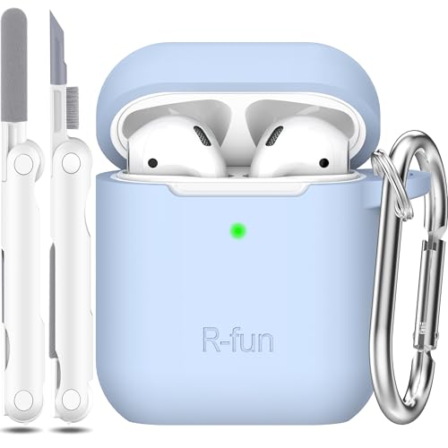 R-Fun Compatible With Airpods Case Cover, Soft Silicone Protective Cover With Keychain For Women Men Compatible With Apple Airpods 2Nd 1St Generation Charging Case, Front Led Visible,Sky Blue