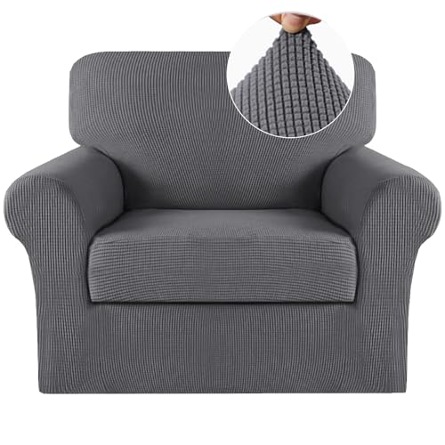 Turquoize 2 Piece Chair Covers Chair Slipcovers For Living Room Armchair Sofa Covers Chair Couch Cover With Arms Washable Furniture Protector For Chairs Feature Thick Fabric (Chair,Charcoal Gray)