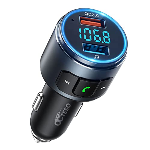 Upgraded V5.0 Fm Bluetooth Transmitter Car, Qc3.0 &Amp; Led Backlit Wireless Bluetooth Fm Radio Adapter Music Player/Car Kit, Siri Google Assistant