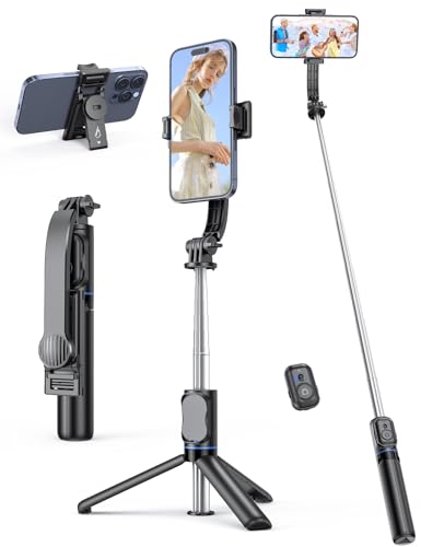 Selfie Stick Tripod With Detachable Phone Holder, 41.7' Extendable Phone Tripod With Remote, 360° Rotatable Tripod Stand For Iphone, Samsung, And Android Smartphones (Black)