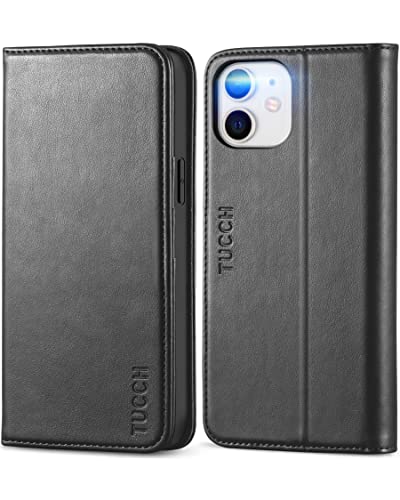 Tucch Wallet Case For Iphone 12 Pro/Iphone 12 5G, Pu Leather Flip Folio Cover With Card Slot, Stand Book Design [Shockproof Tpu Interior Case] Compatible With Iphone 12/12 Pro 6.1-Inch, Black