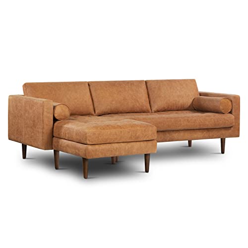 Poly &Amp; Bark Napa Leather Couch – Left-Facing Sectional Full Grain Leather Sofa With Tufted Back With Feather-Down Topper On Seating Surfaces – Pure-Aniline Italian Leather – Cognac Tan