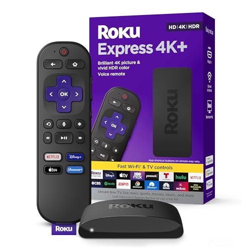 Roku Express 4K+ | Roku Streaming Device 4K/Hdr, Roku Voice Remote, Free &Amp; Live Tv
