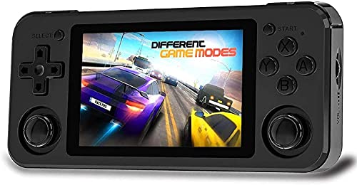 Ozs Handheld Game Console, Rg351P Retro Game Console Open Source System Rk3326 Chip, Free With 64G Tf Card And 2500 Classic Game Video Game Console 3.5 Inch Ips Screen Built-In 3500Mah Battery, Black