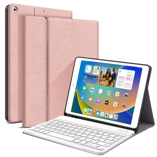 Juqitech Ipad 9Th 8Th 7Th Generation Case With Keyboard 10.2 Inch 2021/2020/2019 - Wireless Bluetooth Magnetic Keyboard Case Tablet Protective Cover For Ipad 10.2' Built-In Apple Pencil Holder, Pink