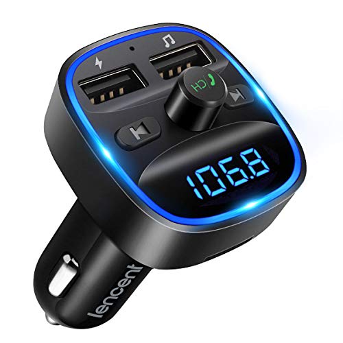 Lencent Fm Transmitter, 2022 Upgraded Bluetooth Fm Transmitter Wireless Radio Adapter Car Kit With Dual Usb Charging Car Charger Mp3 Player Support Tf Card &Amp; Usb Disk