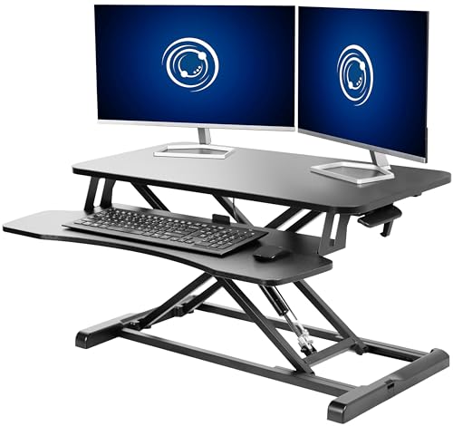 Vivo 32 Inch Desk Converter, K Series, Height Adjustable Sit To Stand Riser, Dual Monitor And Laptop Workstation With Wide Keyboard Tray, Black, Desk-V000K