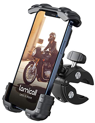Lamicall Bike Phone Holder Mount - Motorcycle Handlebar Phone Mount Clamp, One Hand Operation, Atv Scooter Phone Clip For Iphone 15/14 Pro Max/X/Xs, Galaxy S10 And 4.7-6.8' Cellphone, Black