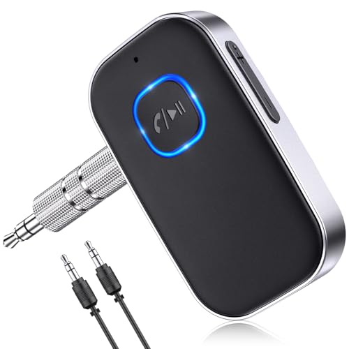 Comsoon Bluetooth Receiver For Car, Noise Cancelling 3.5Mm Aux Bluetooth Car Adapter, Wireless Audio Receiver For Home Stereo/Wired Headphones, Hands-Free Call, 16H Battery Life - Black+Silver