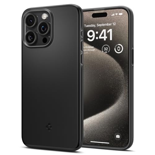 Spigen Thin Fit Designed For Iphone 15 Pro Max Case (2023) [Hard Shell] [Military-Grade Protection] - Black