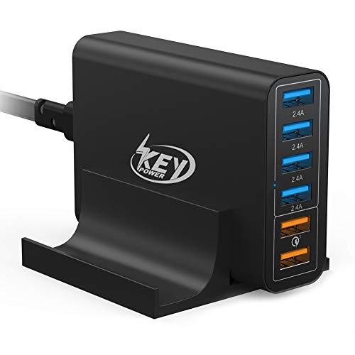 Key Power Upgraded Quick Charge 3.0 Wall Charger, 6-Port Usb Fast Charger Desktop Charging Station For Iphone15/14/13 Pro Max Plus Serials, Ipad Pro/Air/Mini, Galaxy S10/S9/S8/S7/Plus Htc,Etc