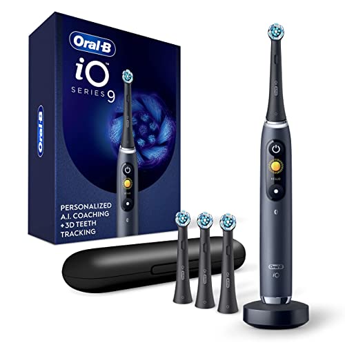 Oral-B Io Series 9 Rechargeable Electric Toothbrush With Visible Pressure Sensor To Protect Gums, 2 Min Timer, 7 Cleaning Settings, 4 Replacement Toothbrush Heads, And Charging Travel Case, Black