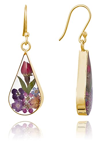 Amazon Essentials 14K Gold Over Sterling Silver Multi Pressed Flower Teardrop Earrings (Previously Amazon Collection)