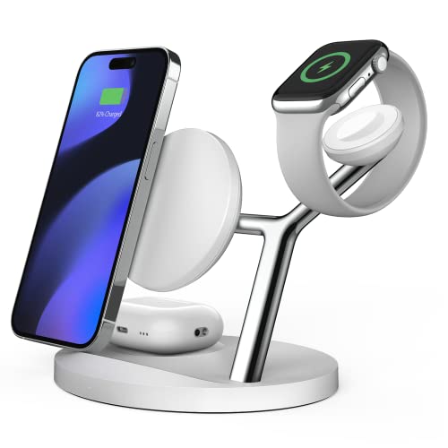 Wireless Charger,Zechin 5-In-1 Wireless Charging Station,Fast Wireless Charger Stand For Iphone 15/14/13/12/11/Pro/Max/Xs/Xr/X/8/Plus, For Apple Watch 7/6/5/4/3/2/Se, For Airpods 3/2/Pro(White)