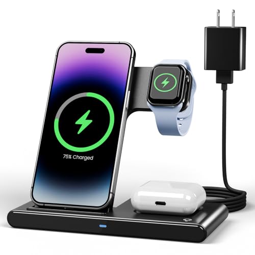 Wireless Charger Iphone Charging Station: 3 In 1 Charger Stand Multiple Devices For Apple - Iphone 16 15 14 Pro Max 13 12 11 - Watch 10 9 8 7 6 5 4 3 2 Se And Ultra Series - Airpods 4 3 2 Pro