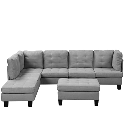 Casa Andrea Milano 3 Piece Modern Tufted Micro Suede L Shaped Sectional Sofa Couch With Reversible Chaise &Amp; Ottoman, Large