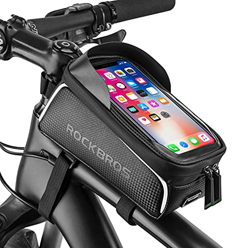 Rockbros Bike/Bicycle Phone Front Frame Bag, Waterproof, Tube Bag,Cycling Pouch, Bike Accessories For Men Compatible Phone Under 6.5”