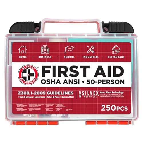 Be Smart Get Prepared Osha/Ansi First Aid Kit - 50 Person, 250 Pieces - Designed For Home, Business, School, Industrial, And Restaurants - Compact &Amp; Portable