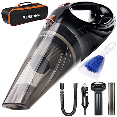 Reserwa [5Th Gen] 12V 106W Car 4500Pa Much Stronger Suction Potable Handheld Auto Vacuum Cleaner With 16.4Ft(5M) Power Cord, Carrying Bag, Cleaning Brush (Black)