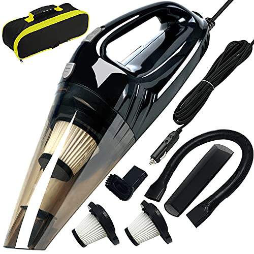 Anko Car Vacuum, Dc 12V 120W High Power Portable Handheld Car Vacuum Cleaner, Strong Suction, Wet &Amp; Dry Use, Quick Cleaning, With 15Ft Power Cord, 2 Filters &Amp; Carry Bag- Black