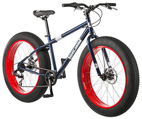 Mongoose Dolomite Fat Tire Mountain Bike, For Men And Women, 26 Inch Wheels, 4 Inch Wide Knobby Tires, 7-Speed, Adult Steel Frame, Front And Rear Brakes, Navy Blue