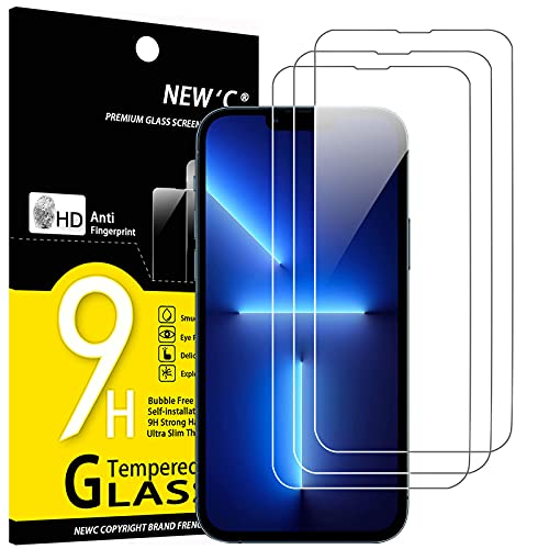 New'C 3 Pack Designed For Iphone 14, Iphone 13, Iphone 13 Pro (6.1 Inches) Screen Protector Tempered Glass,Case Friendly Scratch-Proof, Bubble Free, Ultra Resistant