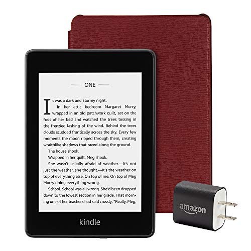 Kindle Paperwhite Essentials Bundle Including Kindle Paperwhite - (Previous Generation - 2018 Release) Wifi, Ad-Supported, Amazon Leather Cover, And Power Adapter