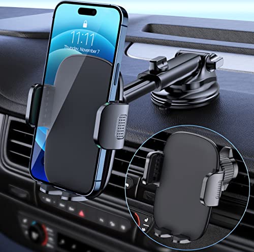 Qifutan Car Phone Holder Mount Phone Mount For Car Windshield Dashboard Air Vent Universal Hands Free Automobile Cell Phone Holder Fit Iphone (Black)
