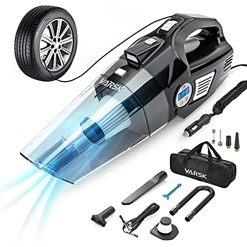 Varsk 4-In-1 Car Vacuum Cleaner High Power, Tire Inflator Portable Car Vacuum With Digital Tire Pressure Gauge Lcd Display And Led Light, 12V Dc, 15Ft Cord, Essential Car Accessories For Men Women