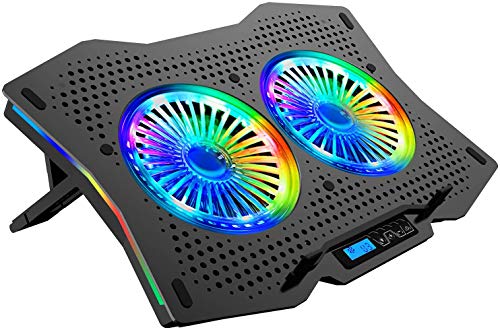 Aicheson Full Rgb Lights Laptop Cooling Cooler Pad 2 Turbine Fans For 14-17.3 Inch Gaming Notebooks