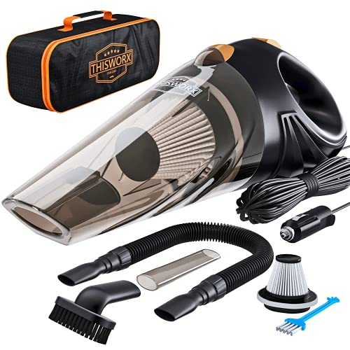 Thisworx Car Vacuum Cleaner - Portable Handheld Mini Vacuum Cleaner W/ 16Ft Cord, Bag, &Amp; Attachments - Small Vacuum For Car, Rv, Boats, Travel - Car Accessories