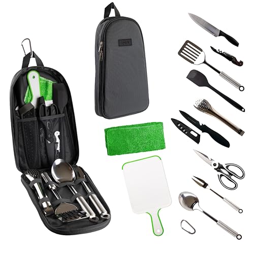Life2Go 12 Piece Camp Cooking Utensil Set &Amp; Outdoor Kitchen Gear Cookware Kit, Portable Compact Carry Case For Camping, Hiking, Travel, Bbq Grilling Stainless Steel Accessories Spoon &Amp; Fork, Gray
