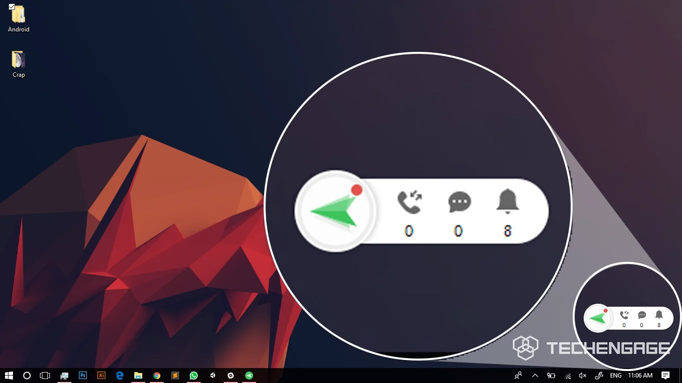 How To Control Your Android Phone Directly From Your Pc 4 The Airdroid Floating Notification Panel Hovering Over The Desktop