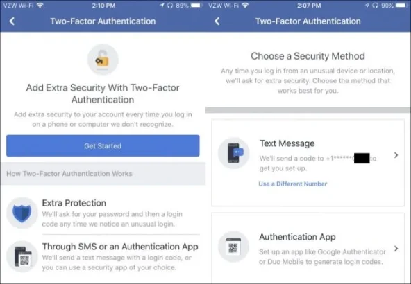 Facebook 2-factor authentication